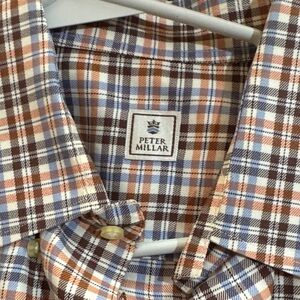 Peter Millar Men's Checkered Shirt - Blue, Brown, and Orange